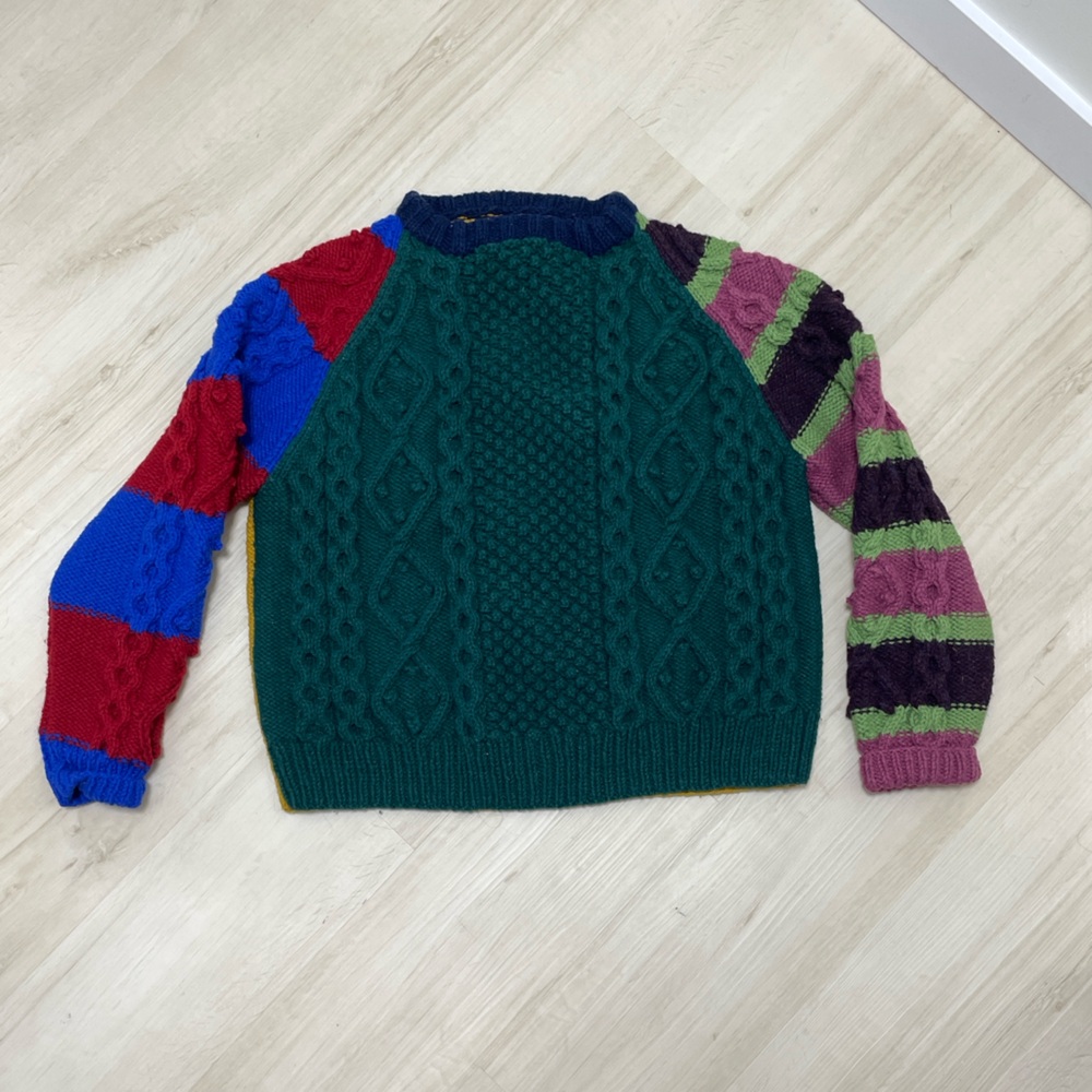 Hand knit colourful patchwork sweater